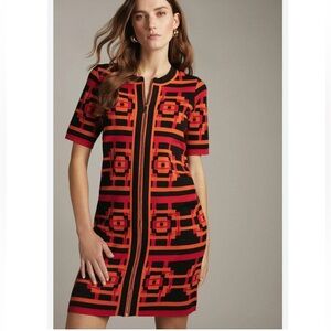 KAREN MILLEN Abstract Jacquard Knitted Dress Zipper Front Size S